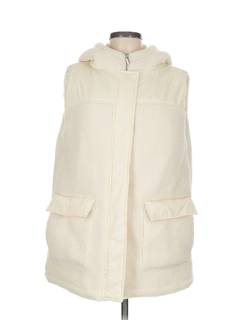 Chico's Cream Hooded Sherpa Vest